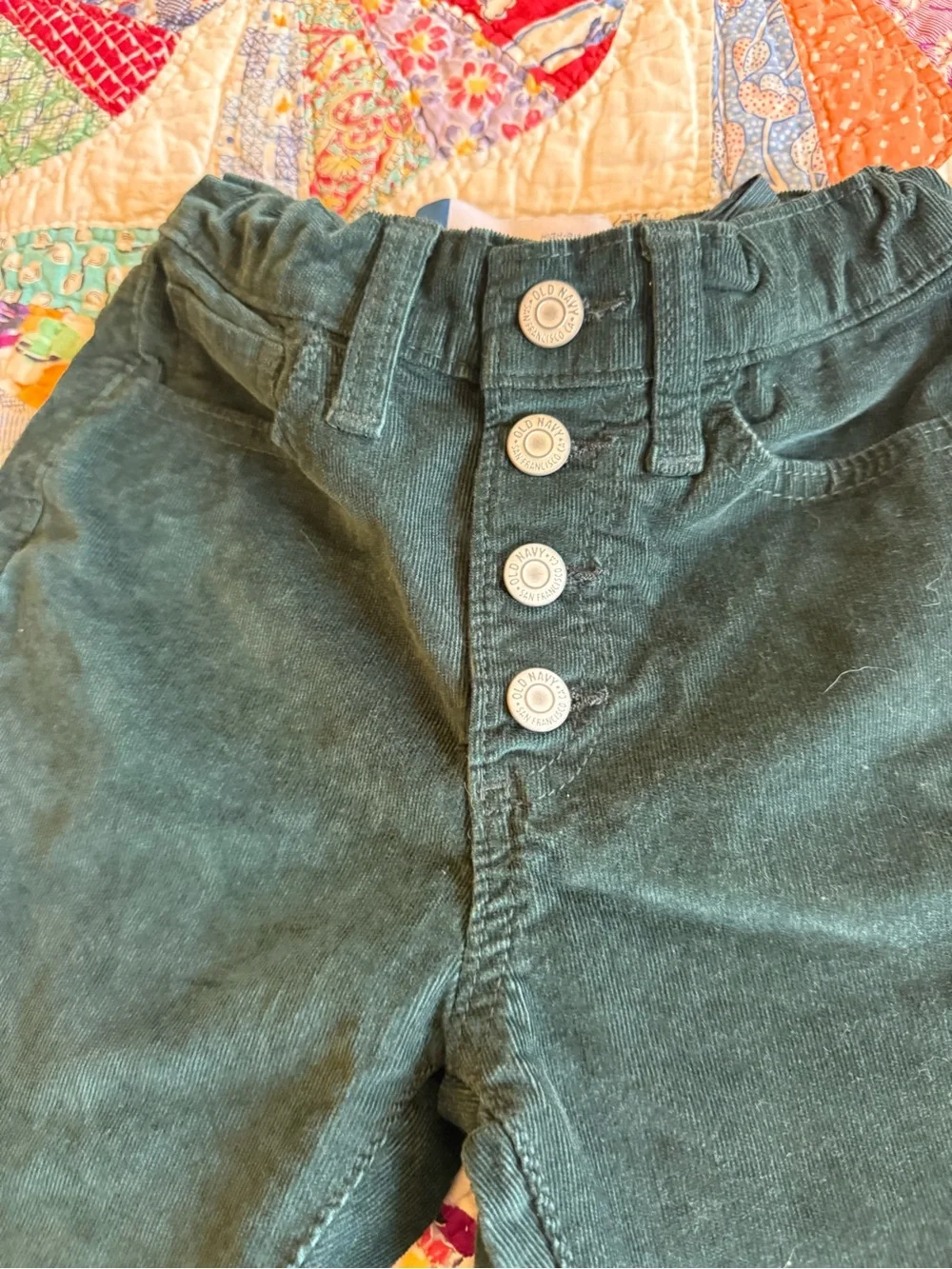 Girl’s l High-Rise Button-Fly Hunter Green Corduroy Jeans